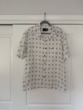 Sig Zane Men's White Linen Short-Sleeve Ohi’a Print Button-Up Shirt